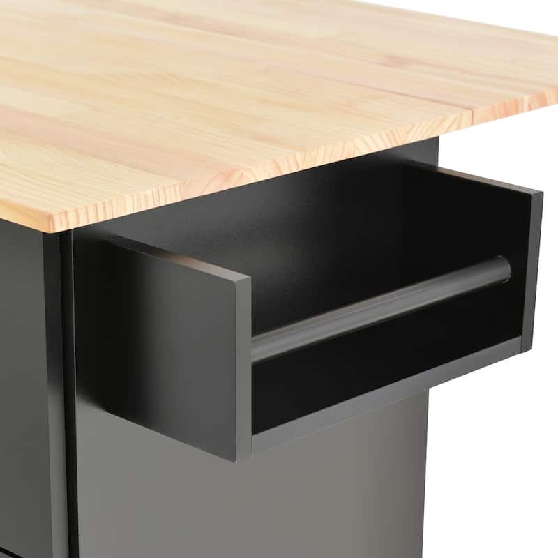 Rolling Mobile Kitchen Island with Solid Wood Top and Locking Wheels,52.7 Inch Width,Storage Cabinet and Drop Leaf Breakfast Bar