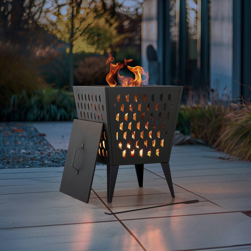 18 IN. Outdoor Fire Pit Wood Burning Fire Pits With Cover and Fire Poker For Outside Patio