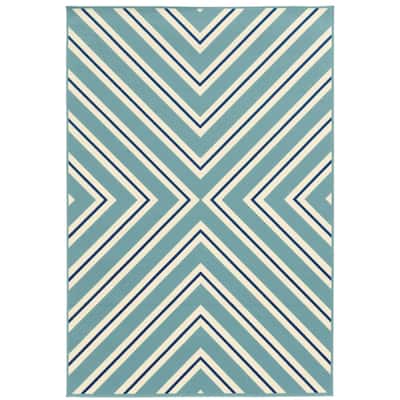 Peoria Blue Navy Geometric Outdoor Casual Area Rug
