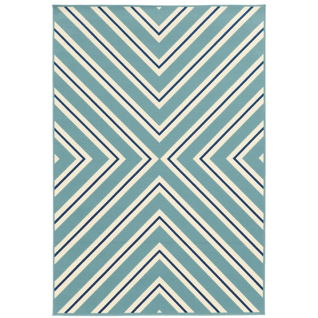 Peoria Blue Navy Geometric Outdoor Casual Area Rug