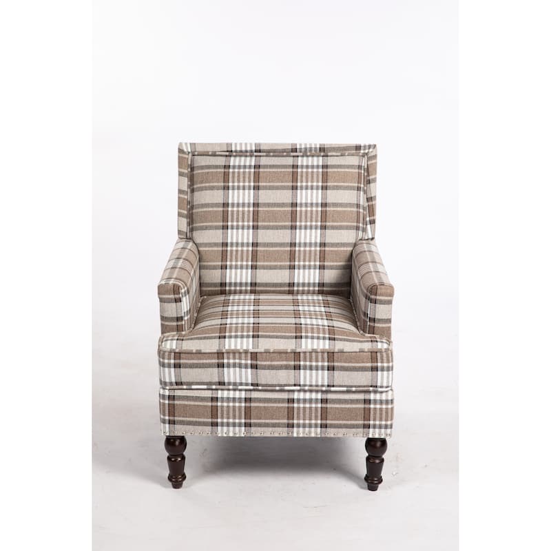 Coffee Modern Cotton High Back Upholstered Accent Chair with Sturdy Metal Frame and Turned Legs