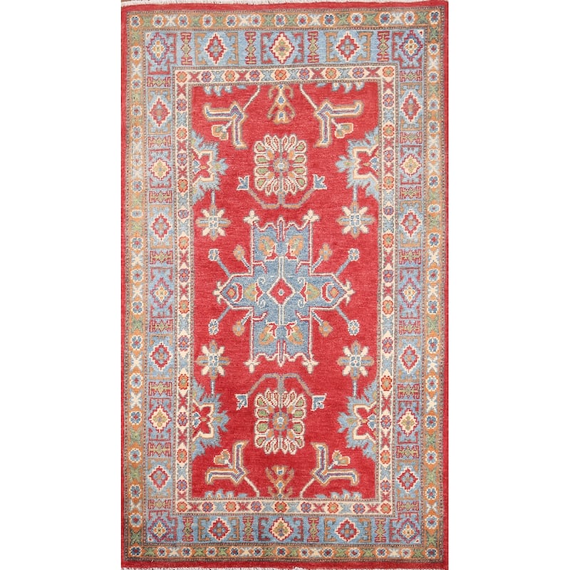 Kazak Foyer Rug Hand-Knotted Grey Wool Carpet - 3'0" x 5'3"