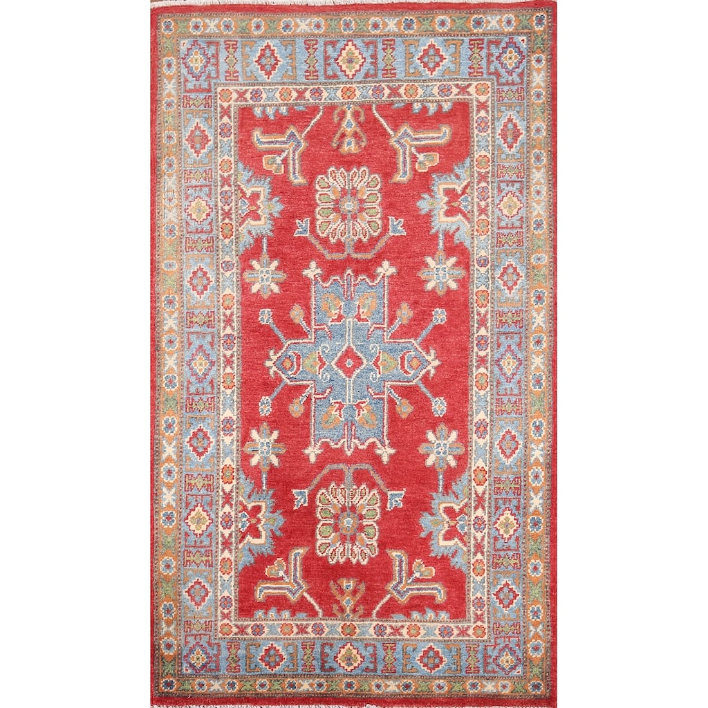 Kazak Foyer Rug Hand-Knotted Grey Wool Carpet - 3'0" x 5'3"