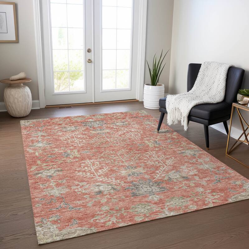 Machine Washable Indoor/ Outdoor Boho Traditional Chantille Rug - Coral - 10' x 14'