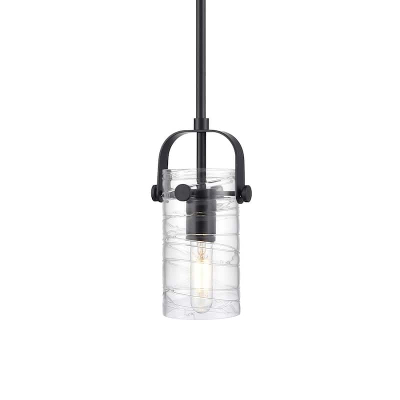 Innovations Lighting 423-1S-10-5 Pilaster II Cylinder Pendant Pilaster - Matte Black / Deco Swirl