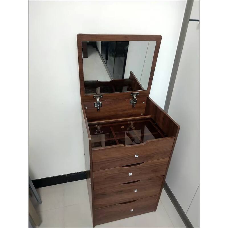 3-in-1 Small Makeup Table Set with Glass Top 3 Drawers, Stool
