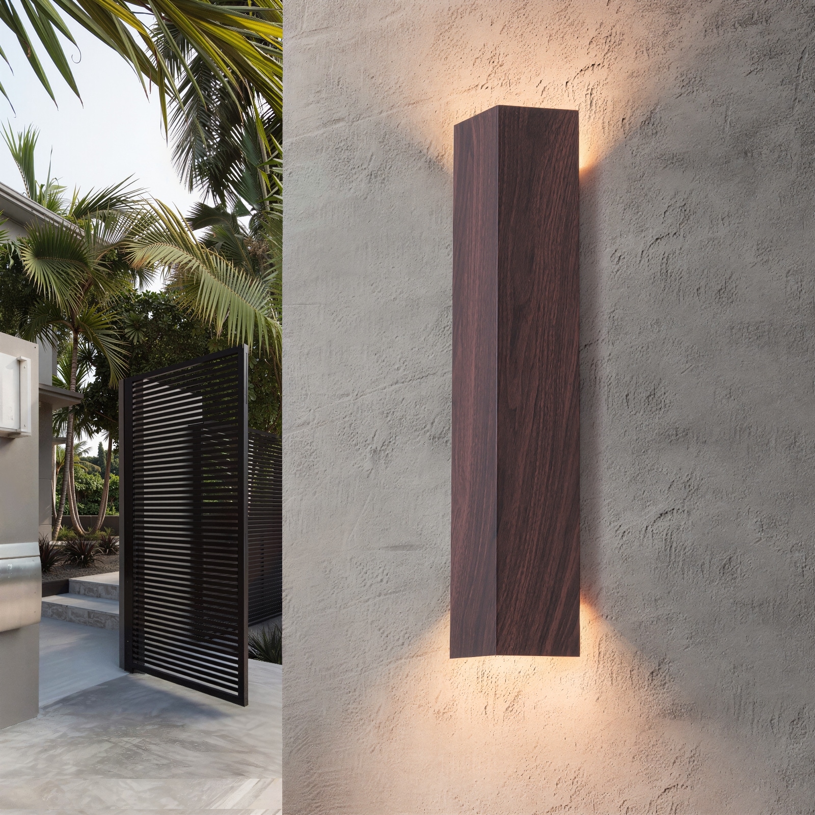 2-Light Integrated LED Walnut Outdoor Wall Sconce