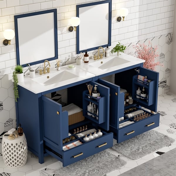 slide 2 of 193, GDFStudio - Aurora Wood Bathroom Vanity Set with Ceramic Sink and Divided Drawers