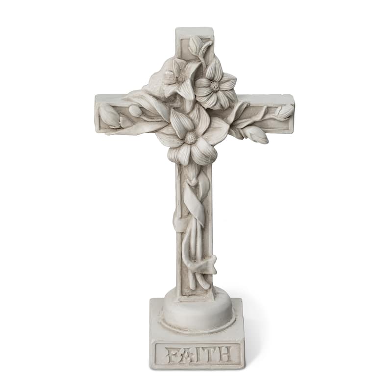 30''H Standing Virgin Mary Blessed Mother Statue Holy Cross Sculpture Decoration By Glitzhome - 21"H Cross