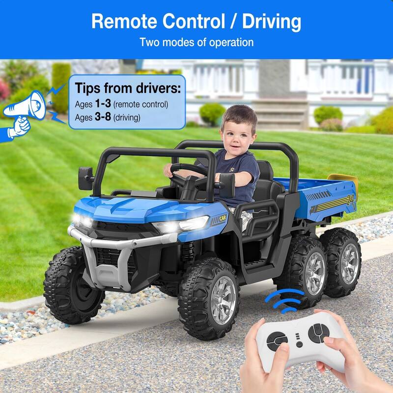 24V Two Seater Ride On Dump Truck with Electric Dump Bed, 6 Wheeler Kids UTV Electric Car with Remote Control