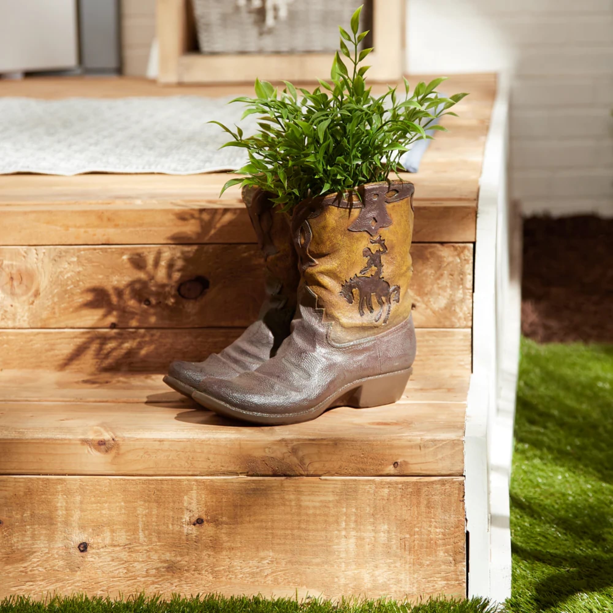 Cowboy Boots Outdoor Planter - 9.5" - Brown - Bed Bath & Beyond - 36388323