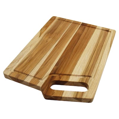 EcoDecors 18" x 14", XL Teak Cutting Board, FSC Certified for Kitchen, Edge Grain Wood with Juice Groove & Handle