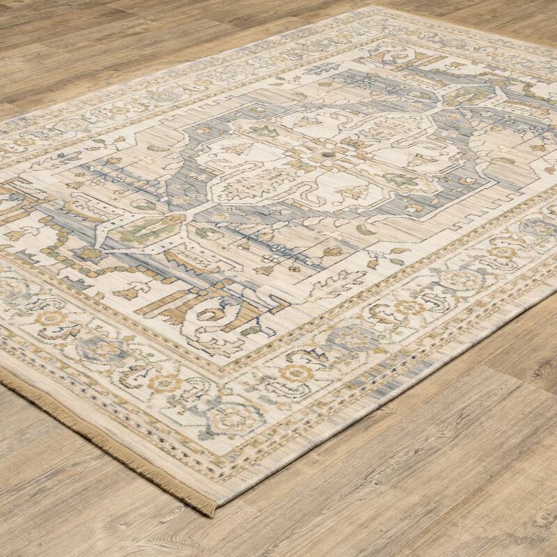 Adelaide Vintage Center Medallion Beige/ Grey Wool Blend Area Rug