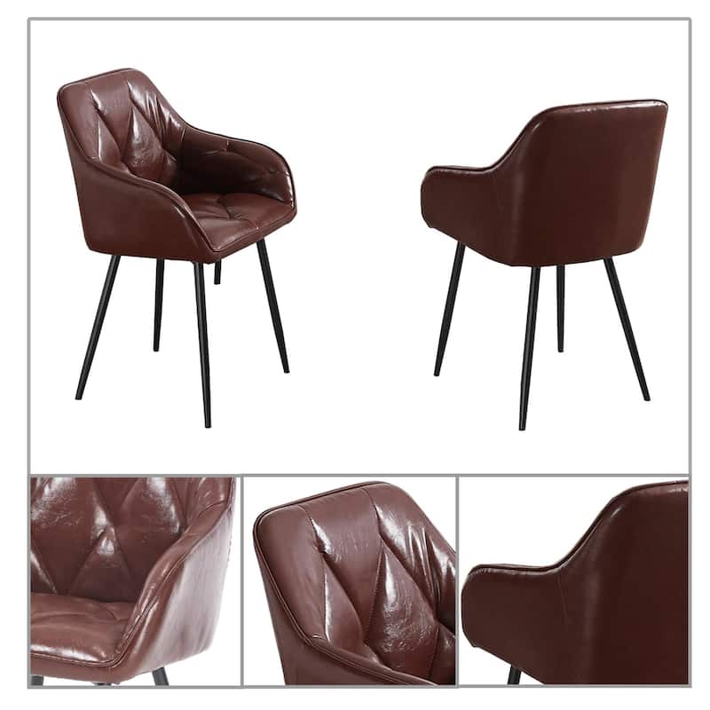 Modern minimalist dining chair set of 2 with metal legs and waterproof PU fabric