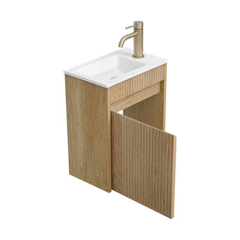 16" Floating Wall-Mounted Bathroom Vanity with White Intergrated Resin Sink Ample Storage Design - 16"