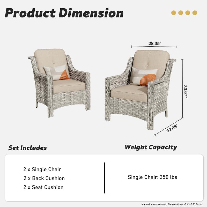 HOOOWOOO 2-piece High Back Wicker Rattan Outdoor Patio Chair Set