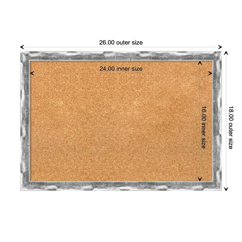 Scratched Wave Chrome Framed Natural Corkboard Bulletin Board - Board Size 24x16