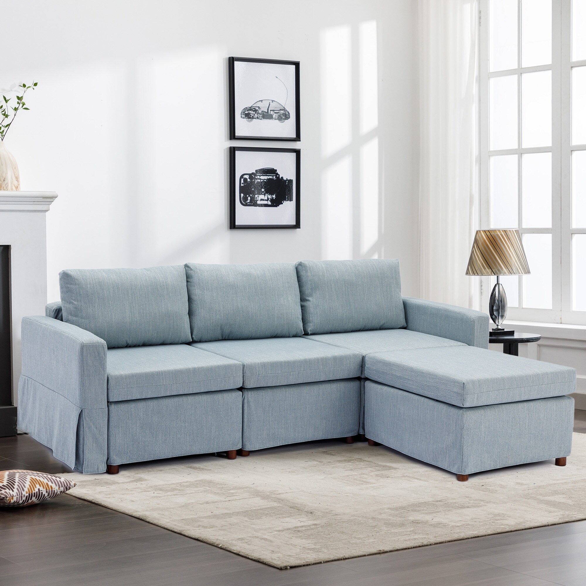 L Shape Linen Fabric Module Sectional Sofa