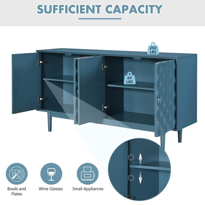 Buffet Cabinet with 4 Convex Pattern Doors, Storage Cabinet with 2 Silver Handle, Sideboard Cabinet with Adjustable Shelves