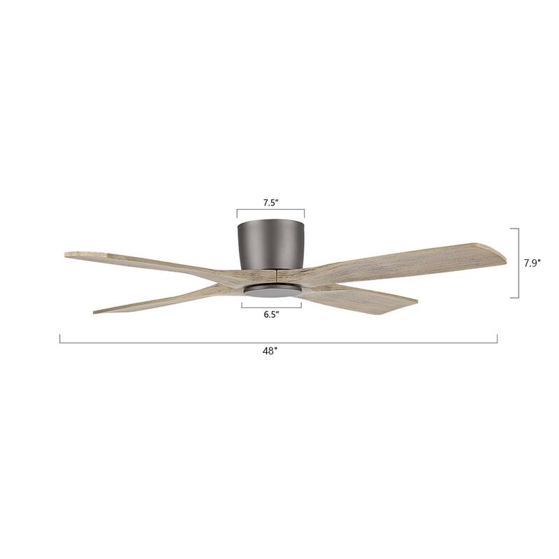 MLiAN 48" 4 Blades Indoor DC Flush Mount Ceiling Fan with Remote