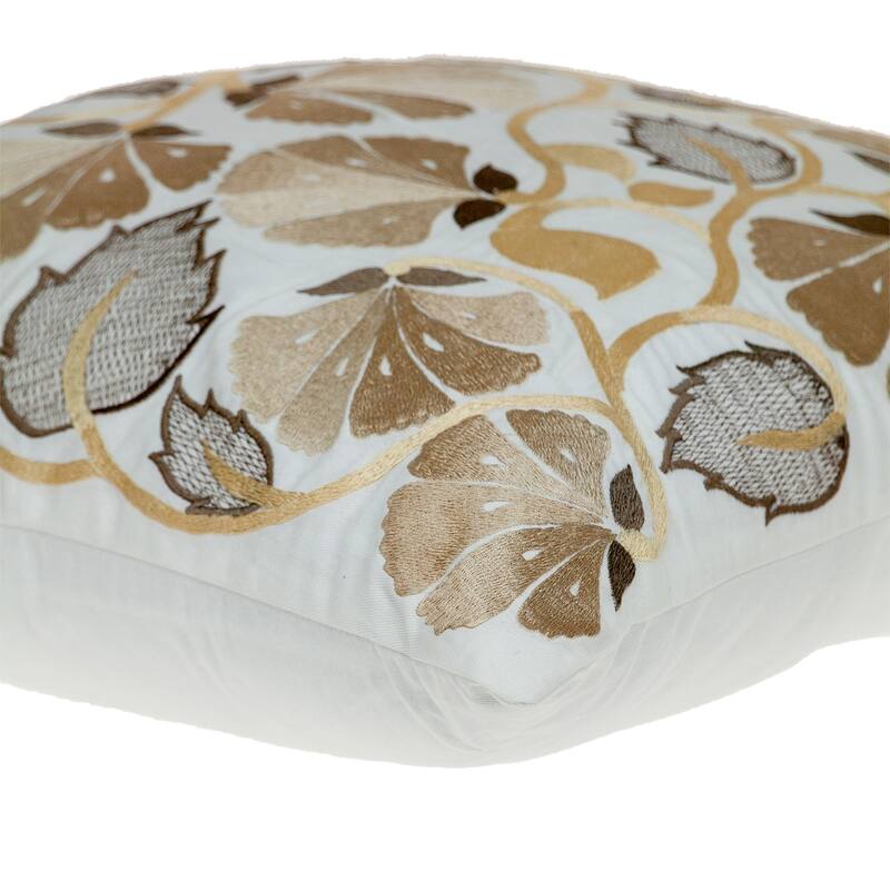 Floral Square Cotton Throw Pillow - 22" - White and Brown