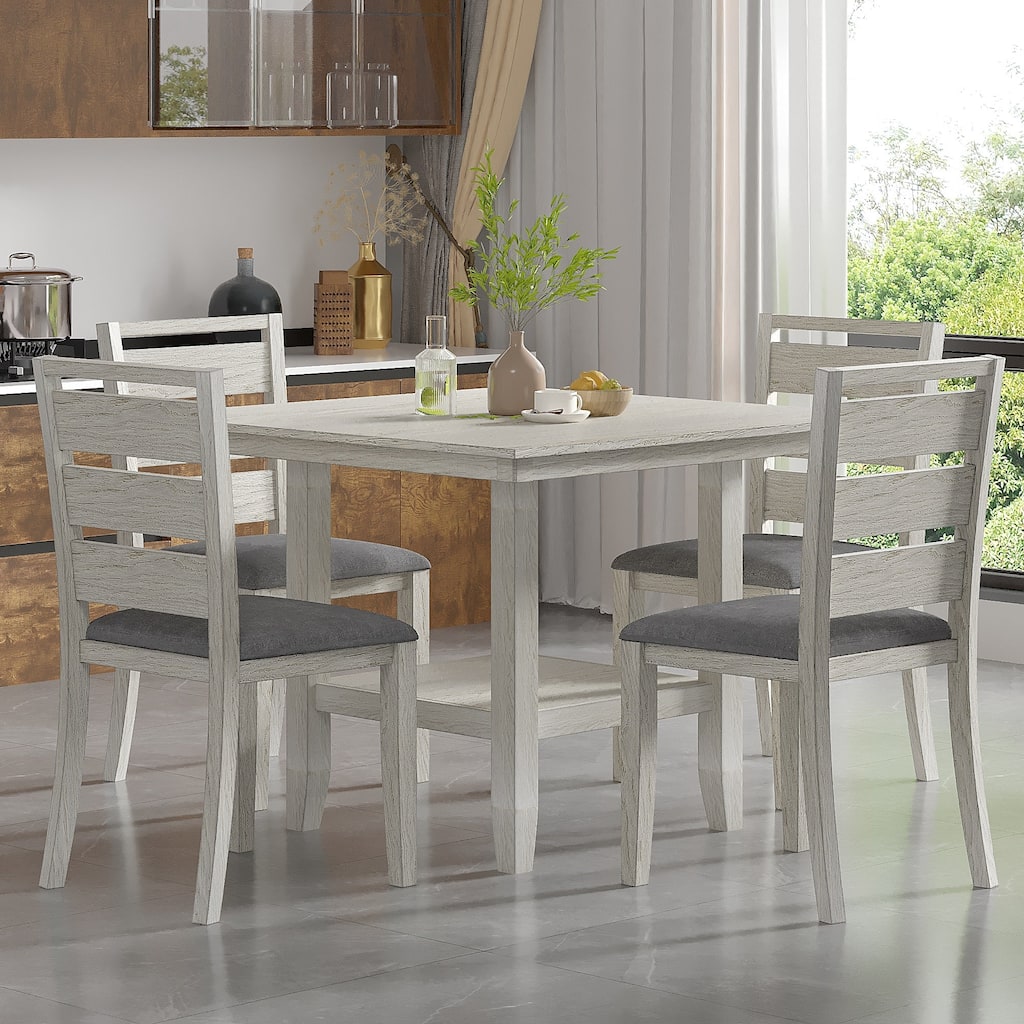 VECELO 47" Square Dining Table Set, Modern Dining Table and Chairs Set for 4-6 Person