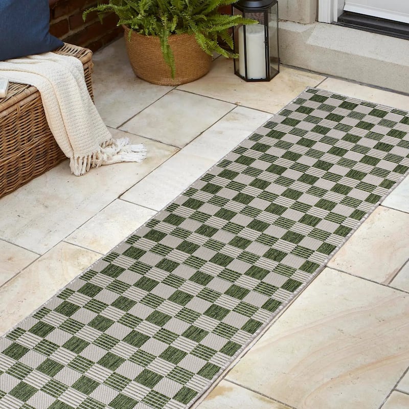 JONATHAN Y Maribel Traditional Cottage Checkerboard Green/Cream Indoor/Outdoor Area Rug
