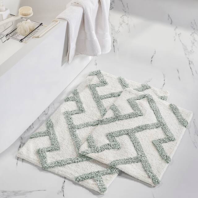 Modern Threads 2-Pack 100-Percent Textured Cotton Bath Mat Set - Seafoam
