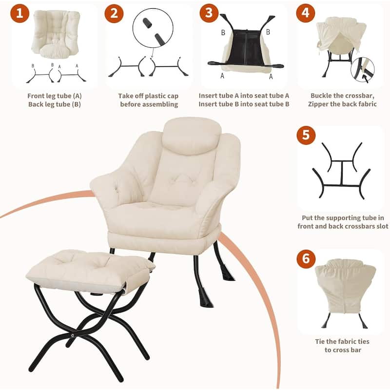 Modern Accent Comfy Lazy Sofa Chair with Ottoman for Bedroom or Living Room
