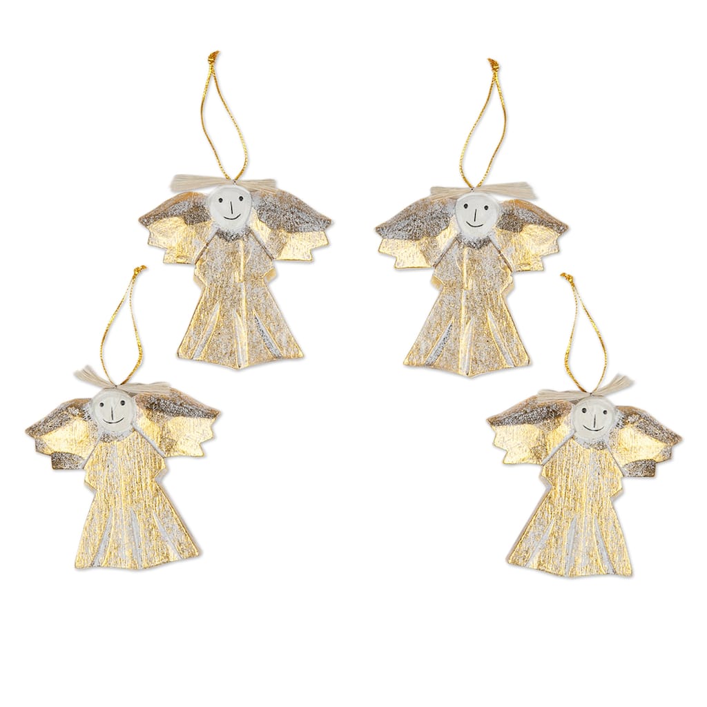 Novica Handmade Cheerful Angels Wood Holiday Ornaments (Set Of 4)
