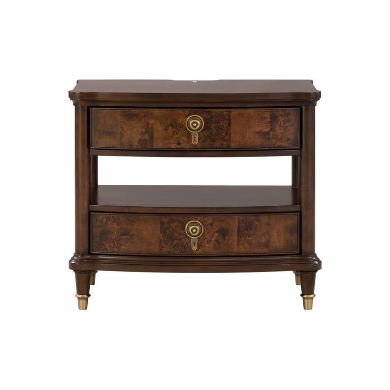 Furniture of America Prylen Modern Dark Cherry Solid Wood 2-Drawer Nightstand With LED Light And USB Ports