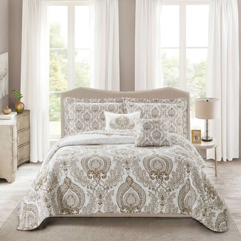 Serenta Heart DSK Printed Microfiber 5 Piece Quilts Set