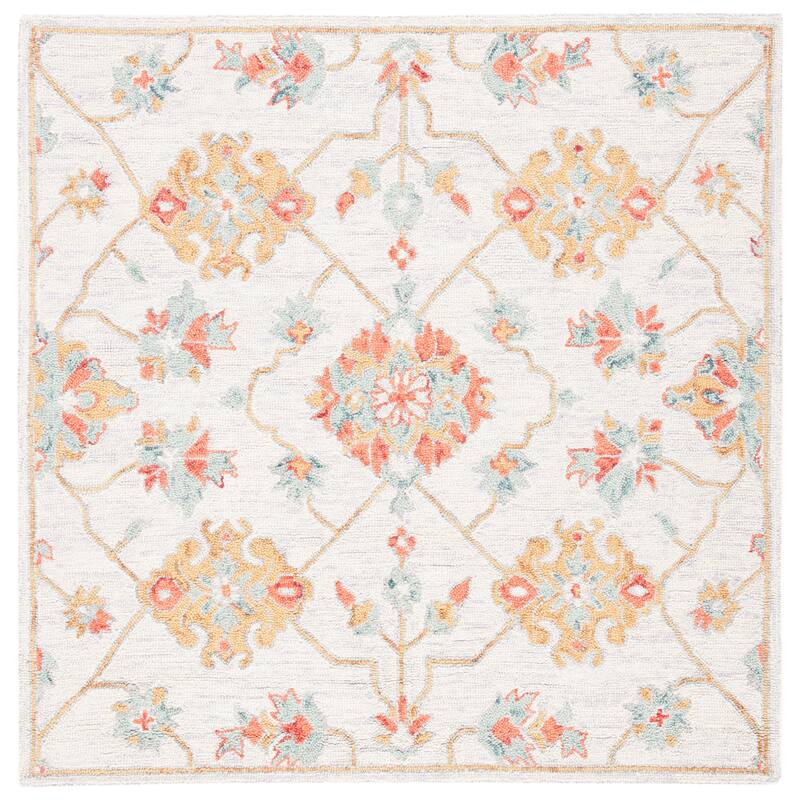 SAFAVIEH Handmade Micro-Loop Burcin Modern Wool Rug - 5' Square - Silver/Red