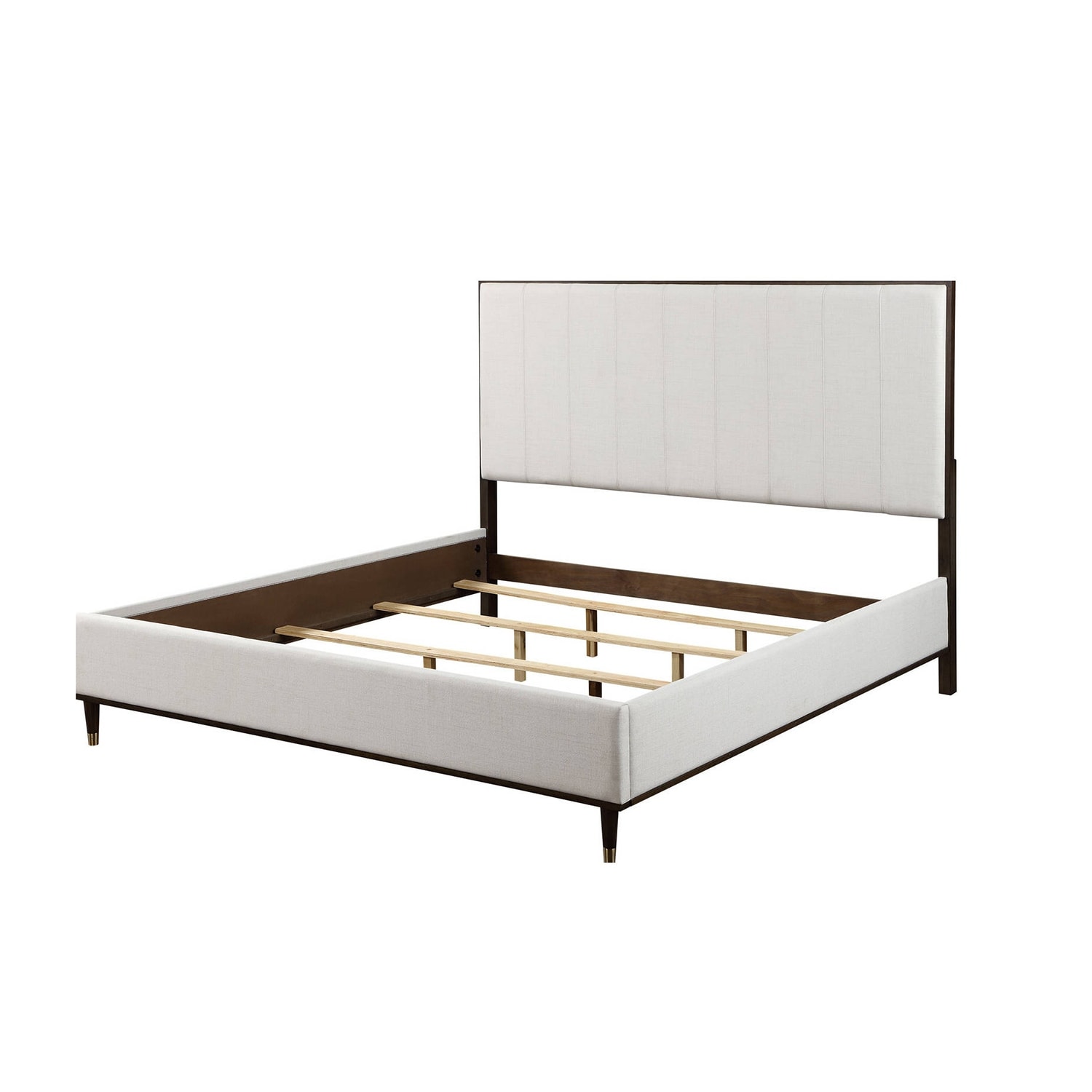 Upholstered Bed in White and Brown Finish