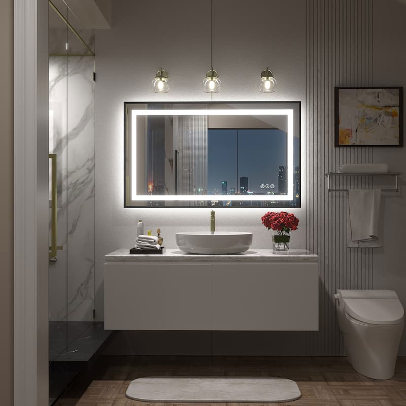 Black Metal Framed LED Front Light and Backlit Anti-Fog Wall Bathroom/ Vanity Mirror