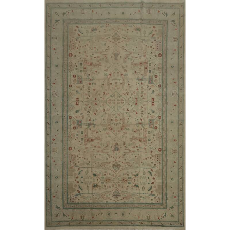 Hand Knotted Oriental 100% Wool Carpet Traditional Floral Beige & Ivories Ziegler Area Rug - 13' 7'' X 9' 9''