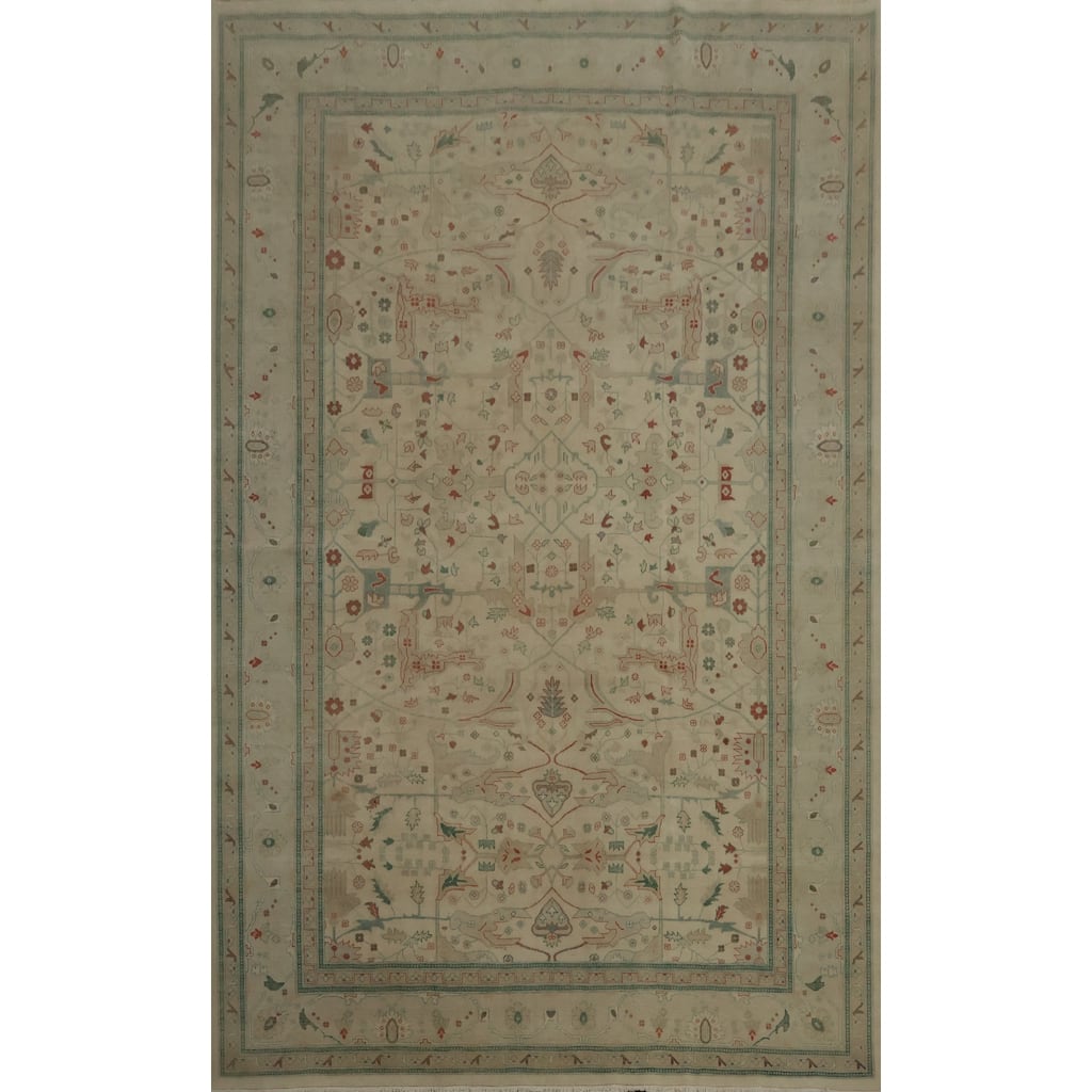 Hand Knotted Oriental 100% Wool Carpet Traditional Floral Beige & Ivories Ziegler Area Rug - 13' 7'' X 9' 9''