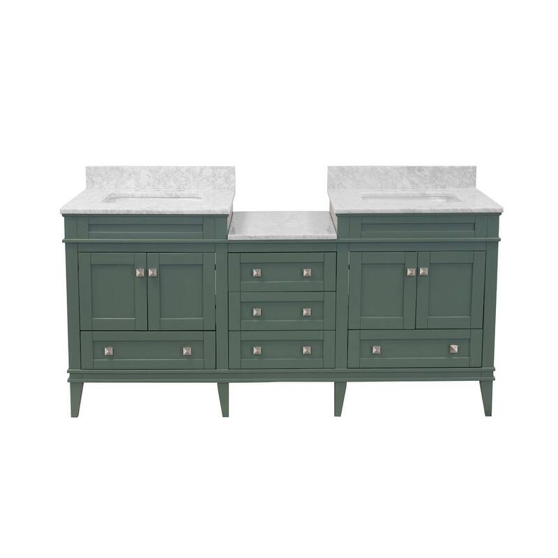 KitchenBathCollection Eleanor 72" Double Bathroom Vanity with Carrara Marble Top