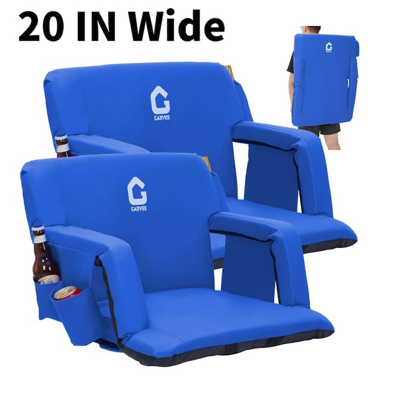 2 PCS 20" Reclining Bleacher Seat, Stadium Chair with Back Support Padded Cushion - Blue