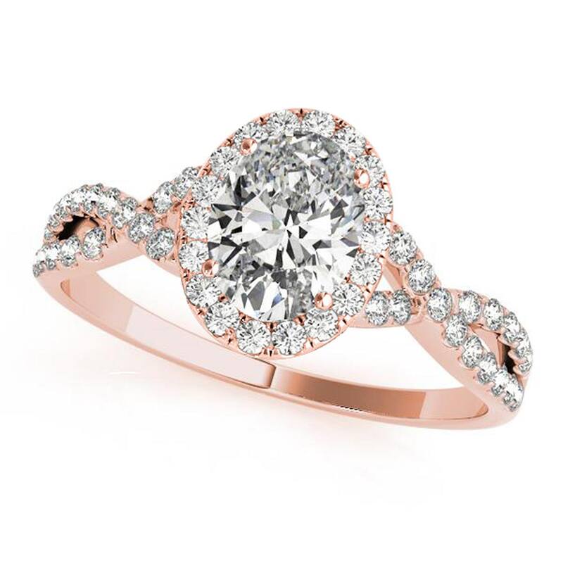 Auriya 14k Gold 1CT Oval Moissanite Halo Diamond Engagement Ring - Rose - 10.5