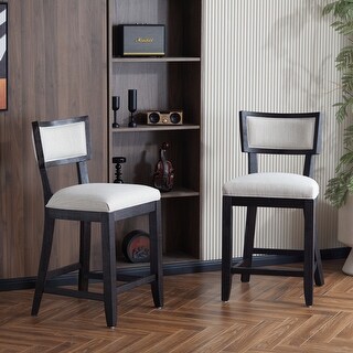 Set of 2 High Barstool with Back Upholstered Dining Chair, Wooden Frame Bar Chair for Home Bar, Kitchen Counter, Beige+Black