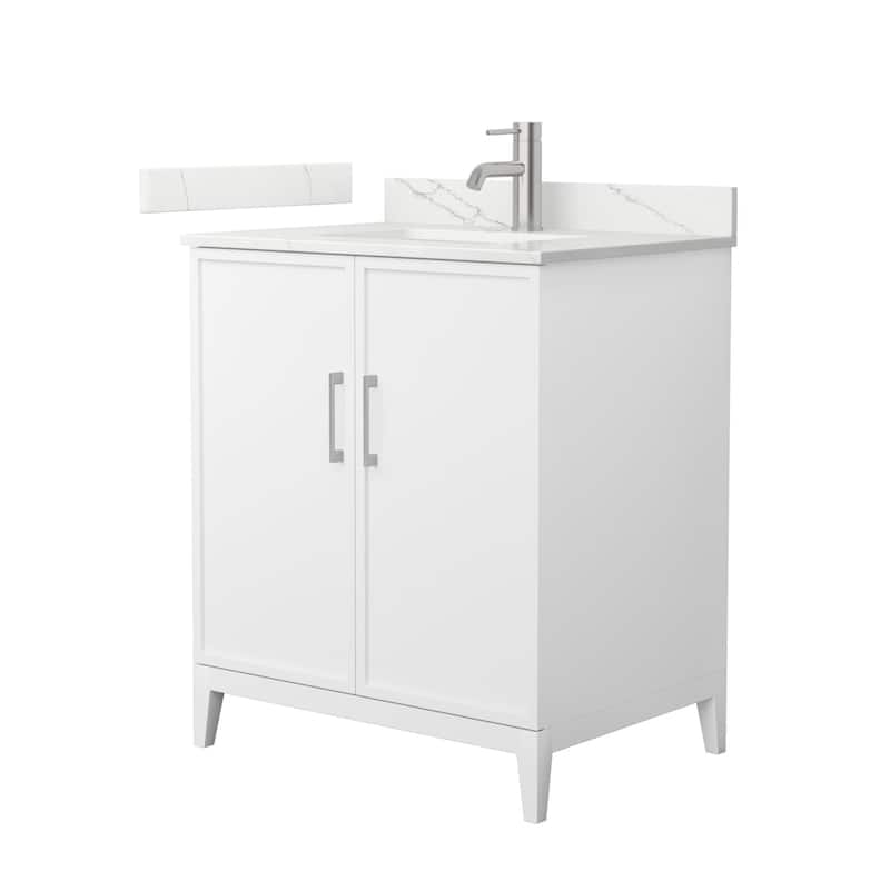 Elan 30-inch Single Vanity, Single Hole Quartz Top - White, Nickel Trim, Giotto Quartz Top
