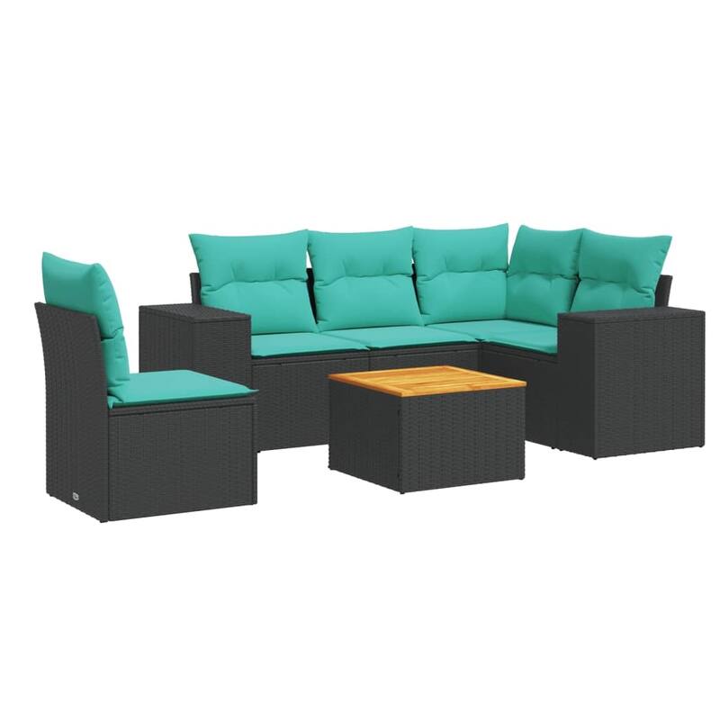 vidaXL 6 Piece Patio Sofa Set with Cushions Black Poly Rattan - 24.4 x 24.4 x 27.2