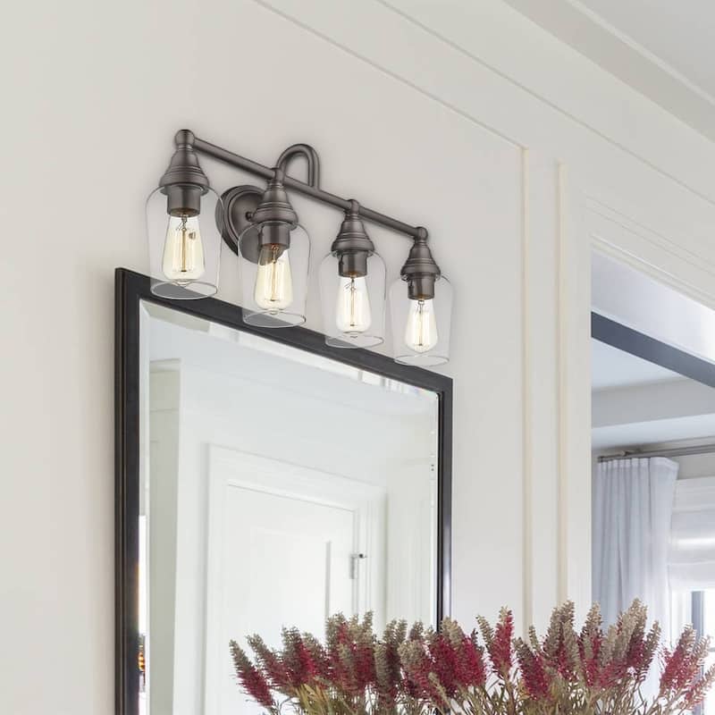 4-Light Bathroom Vanity Lighting Fixture Wall Sconces, Clear Glass