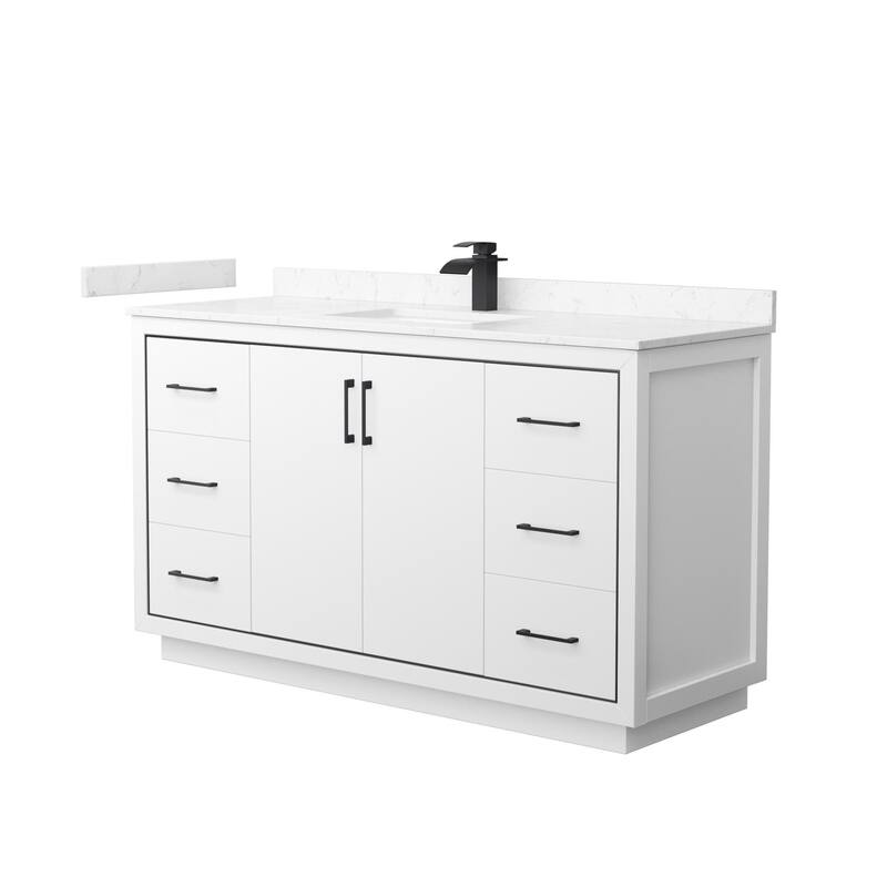 Wyndham Collection WCF1111-60S-VCA-MXX Icon 60" Free Standing Single - White / Carrara Cultured Marble Top / Matte Black - Painted