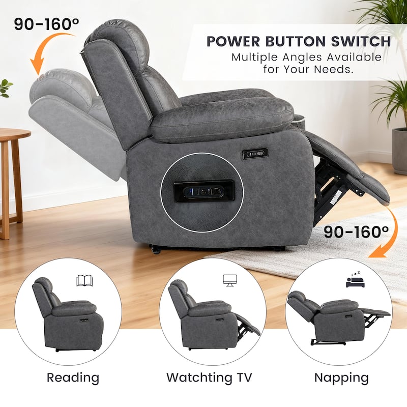 2PC Soft Microfiber Power Reclining Chair, LED Light, Bluetooth Speaker, Type-C and USB Charger