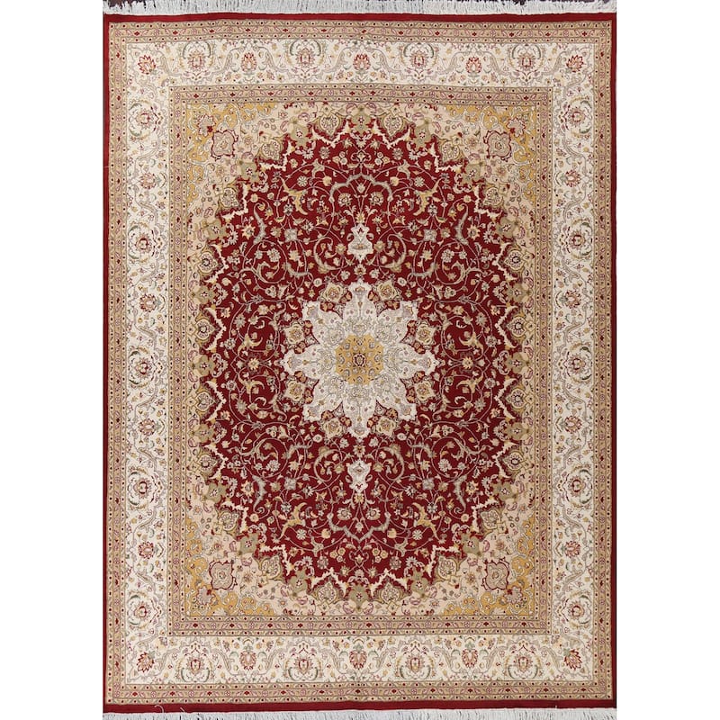 Wool/ Silk Vegetable Dye Floral Tabriz Oriental Area Rug Hand-knotted - 8'1" x 10'5"