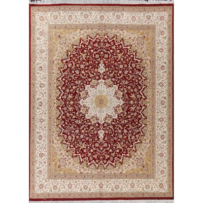 Wool/ Silk Vegetable Dye Floral Tabriz Oriental Area Rug Hand-knotted - 8'1" x 10'5"