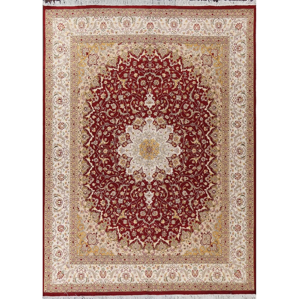 Wool/ Silk Vegetable Dye Floral Tabriz Oriental Area Rug Hand-knotted - 8'1" x 10'5"