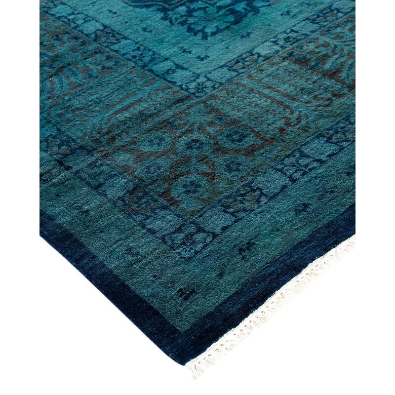 Overton Hand Knotted Wool Vintage Inspired Modern Contemporary Overdyed Blue Area Rug - 9' 2" x 11' 10"